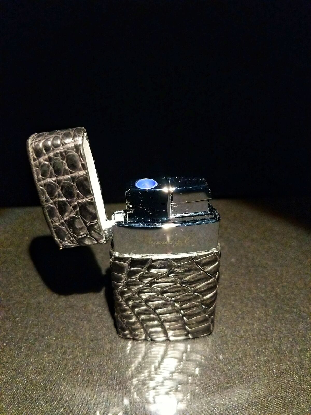 Brizard and Co Genuine Black Caiman Leather Lighter NIB