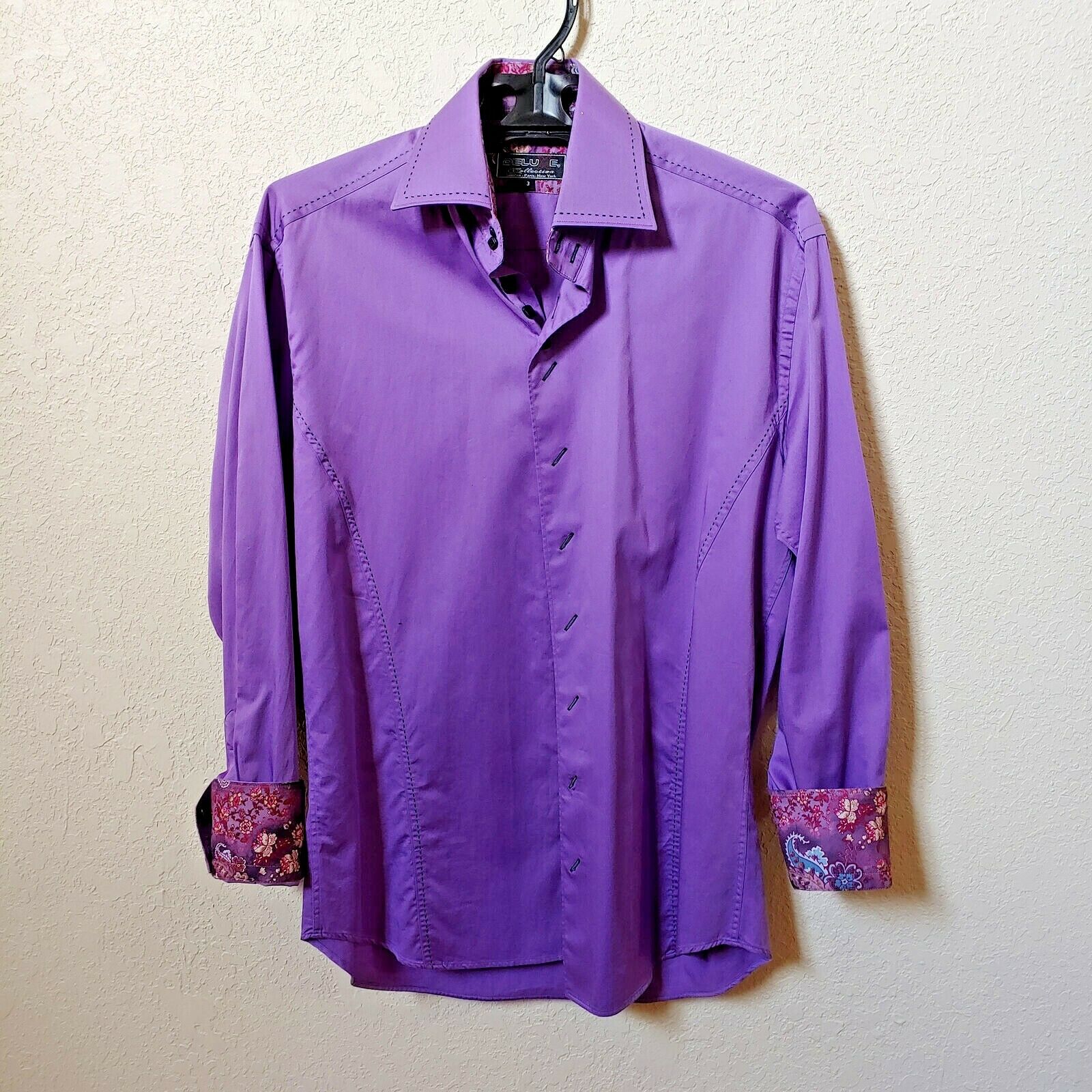 Deluxe Collection | Men's Purple Long sleeve Button down Casual Shirt | Sz. 3