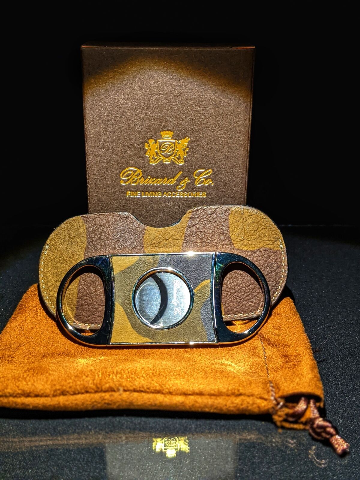 Brizard and Co Camouflage and Orange Leather Carrying case, cutter and lighter