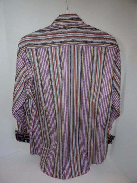 Robert Graham Lavender Multicolor Satin Stripe Shirt — Medium