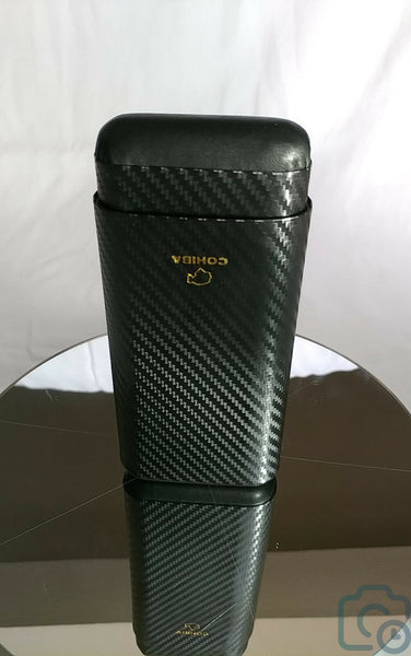 Wood Portable Black Carbon Fiber Cigar Case Outdoor 3 Tubes Travel Humidor