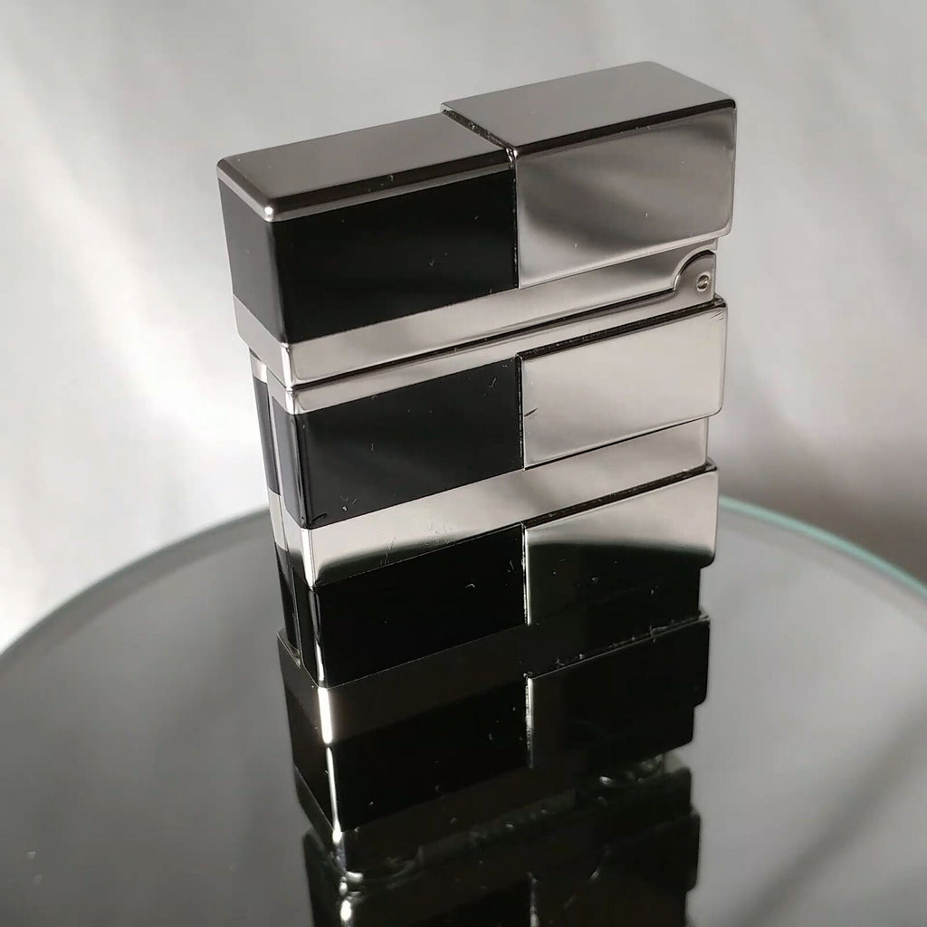 ST DUPONT CIGAR LIGHTER LINE LIGNE 2 PALLADIUM & BLACK CHINESE LACQUER
