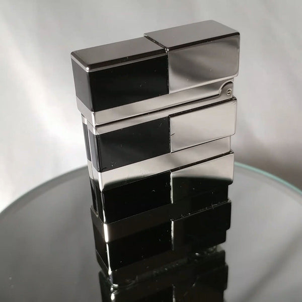 ST DUPONT CIGAR LIGHTER LINE LIGNE 2 PALLADIUM & BLACK CHINESE LACQUER