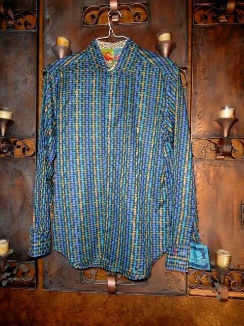 Robert Graham Woven Basketweave Check Print Shirt — Medium