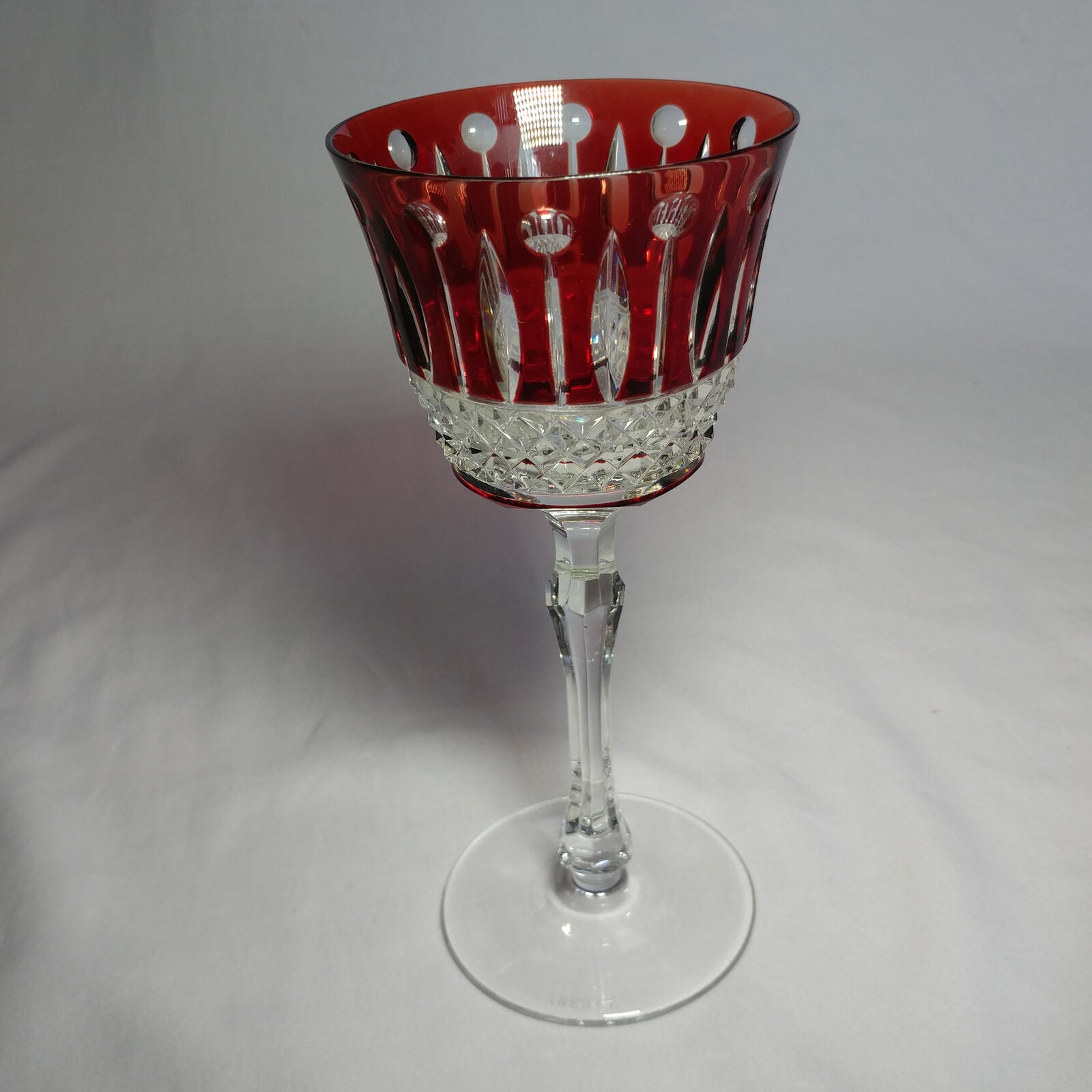 Faberge Xenia Ruby Red Cut to Clear Crystal Glass Signed
