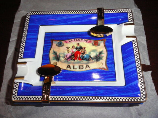 Elie Bleu Alba Porcelain Blue Ashtray with Gold Plated Rests