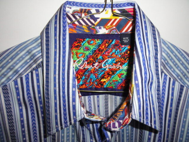 Robert Graham Blue White Ornate Chain Stripe Shirt — Medium