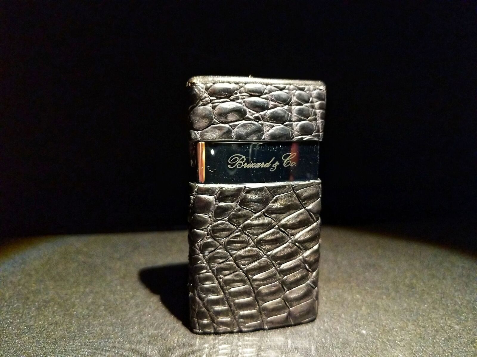 Brizard and Co Genuine Black Caiman Leather Lighter NIB