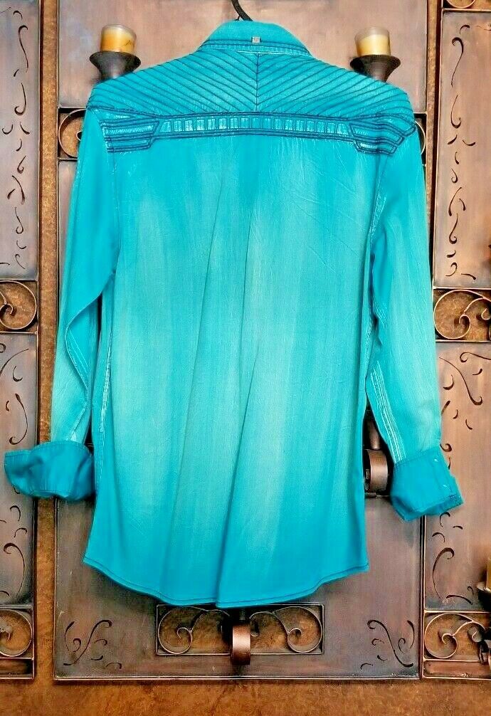 Roar Teal Signature Long  Sleeve Button Up Shirt Size Medium