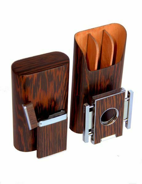Brizard and Co The "Show Band" 3 Cigar Case, Cutter and Lighter Combo - Wenge