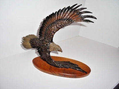 American Eagle Bronze Sculpture  Wooden Base