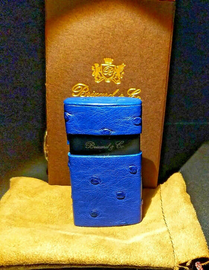 Brizard and Co Blue Ostrich & Camel Color Leather  Case, Cutter & Lighter Combo