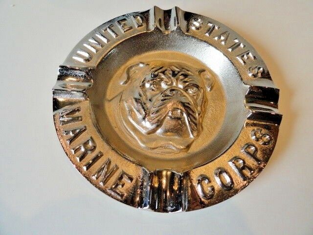 USMC Bulldog Ashtray & Marine Black Embroidered Baseball Cap Combo
