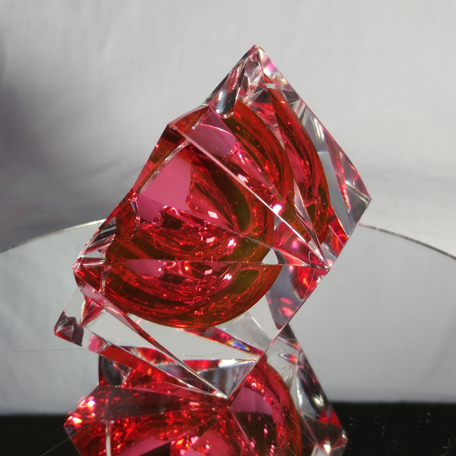 Sommerso Murano | Pink & Clear Star Faceted Glass Ashtray | Italy 1950s
