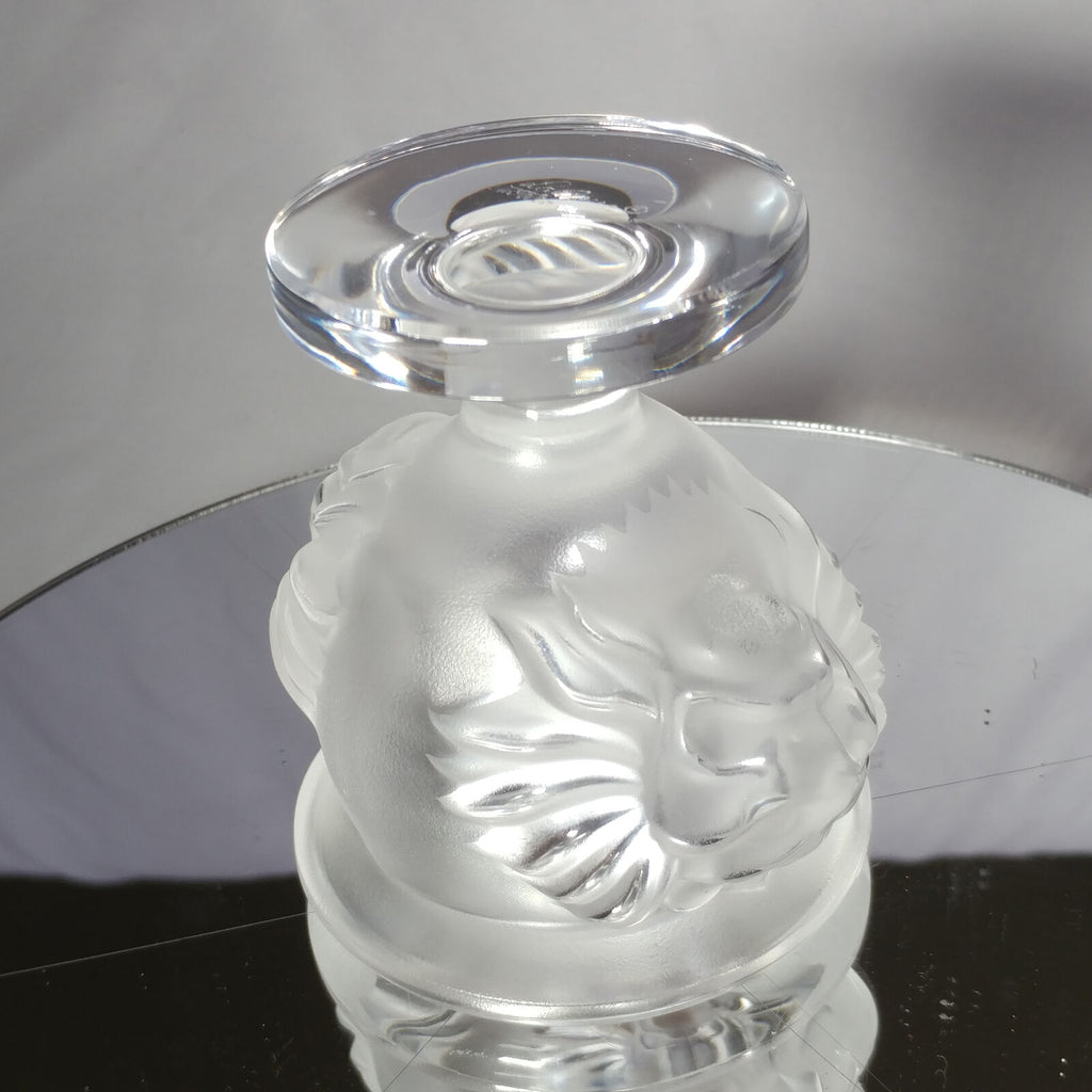 Lalique Crystal Tete De Lion Cigarette Lighter and Match Holder Set