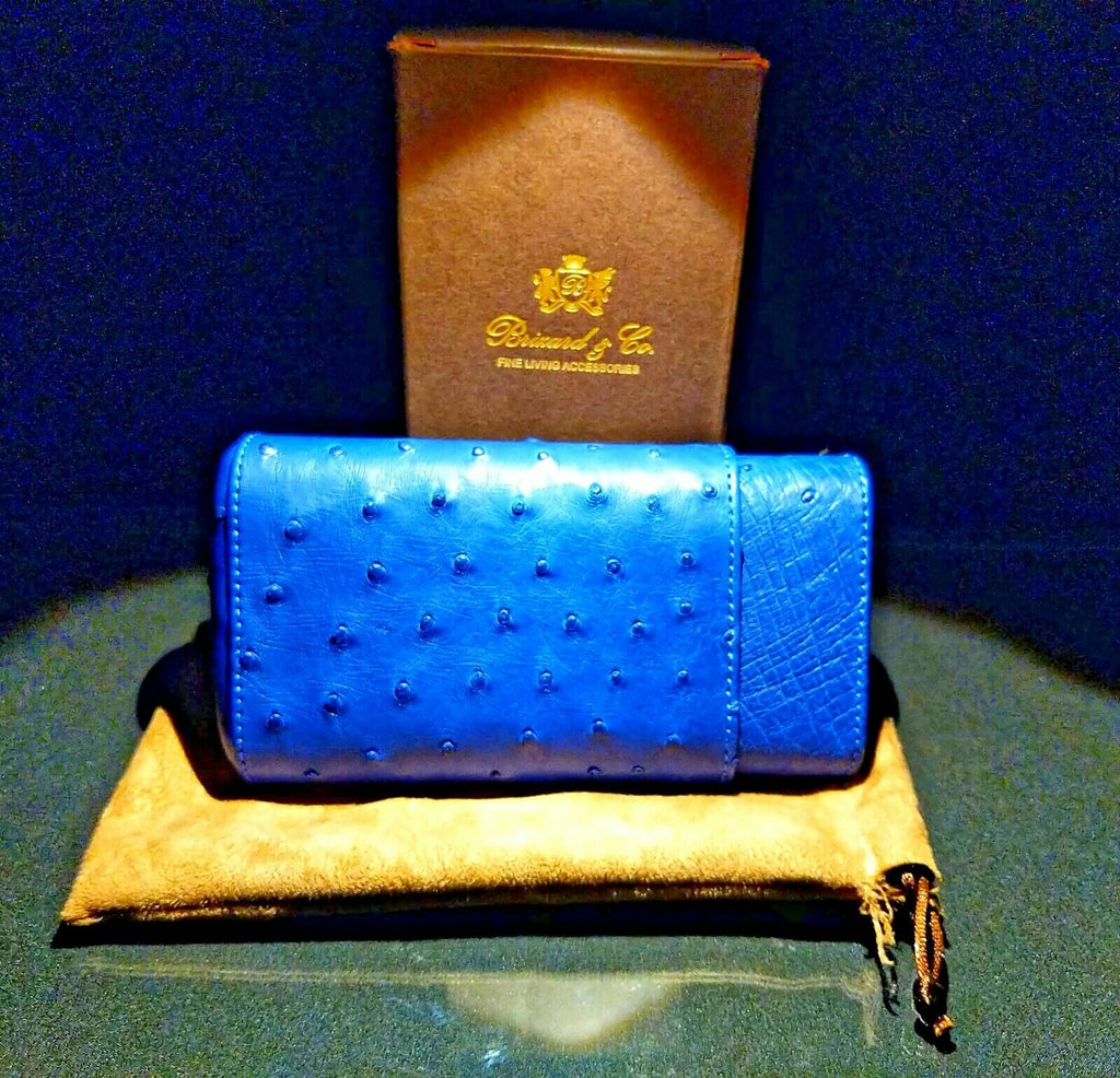 Brizard and Co Blue Ostrich and Grey Leather  Case, Cutter and Lighter Combo