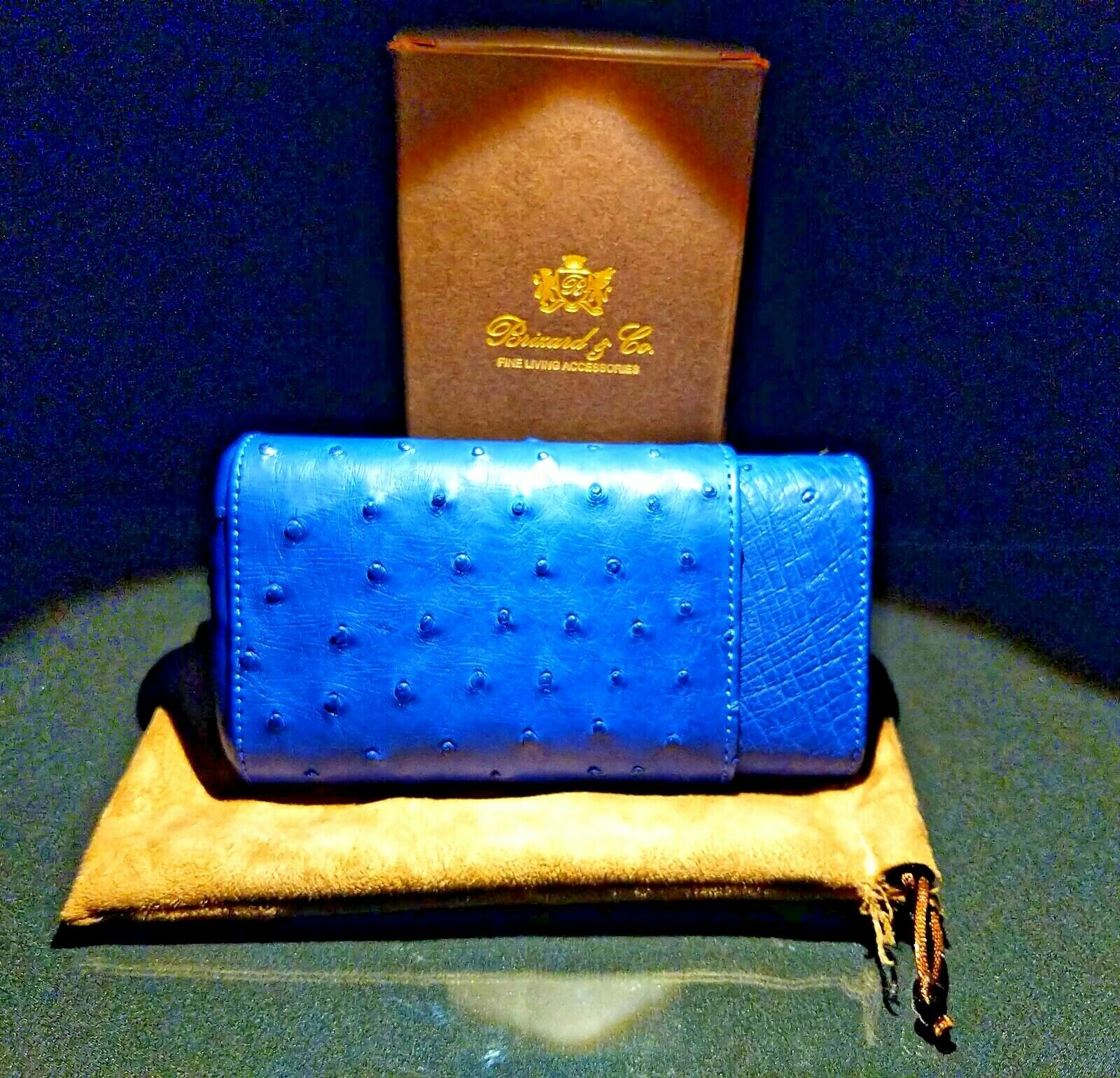 Brizard and Co Blue Ostrich and Grey Leather  Case, Cutter and Lighter Combo