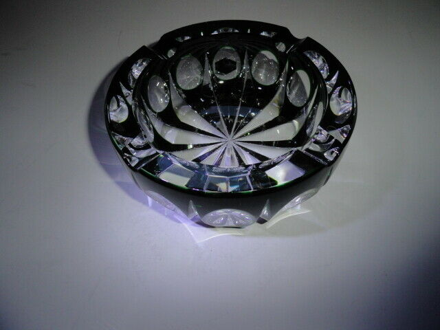 Saint-Louis Crystal Ashtray Emerald Green 6" diameter