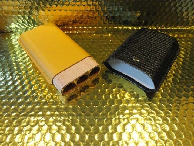Black & Gold Leather & wood Carrying Case