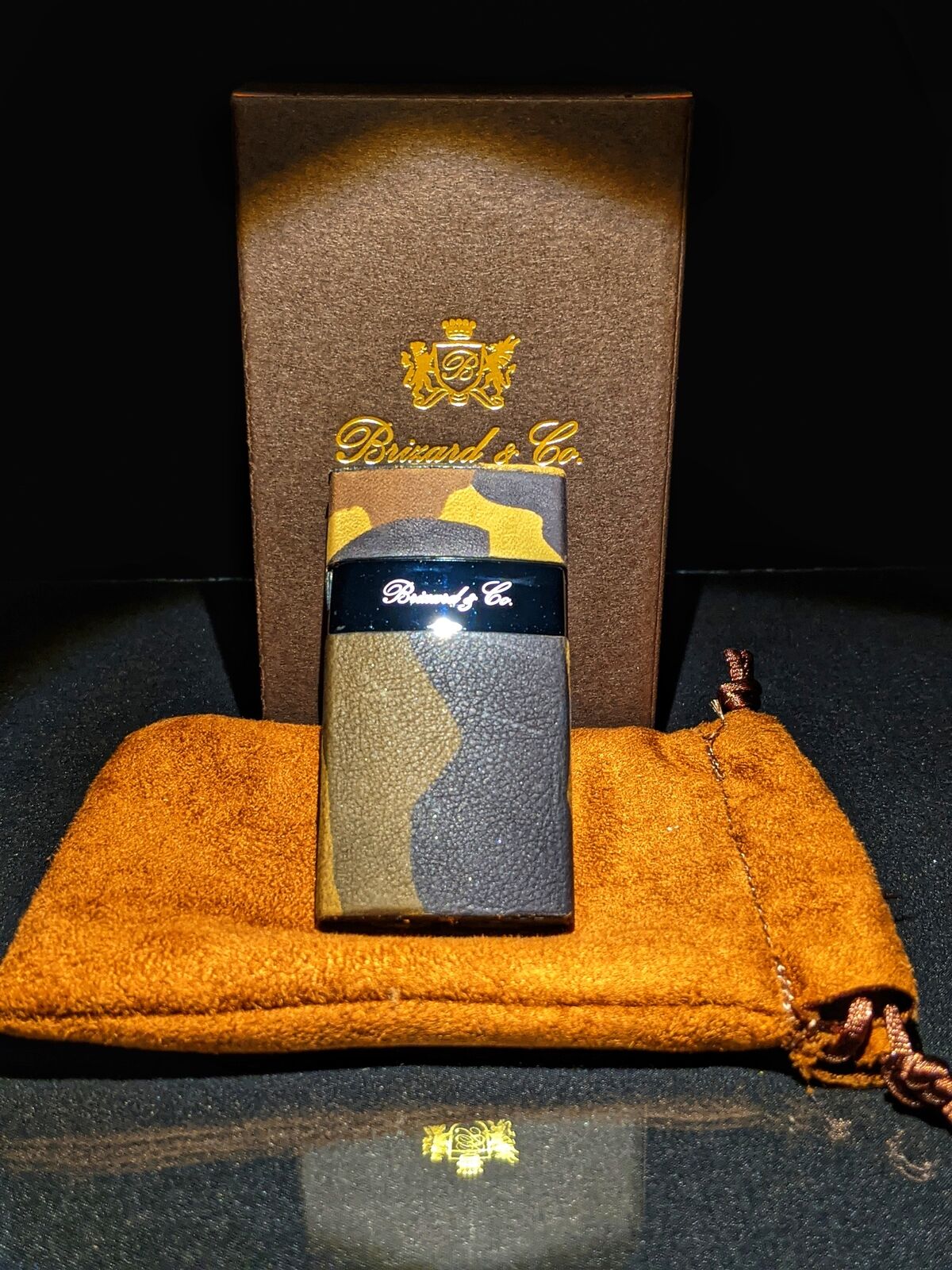 Brizard and Co Camouflage and Orange Leather Carrying case, cutter and lighter