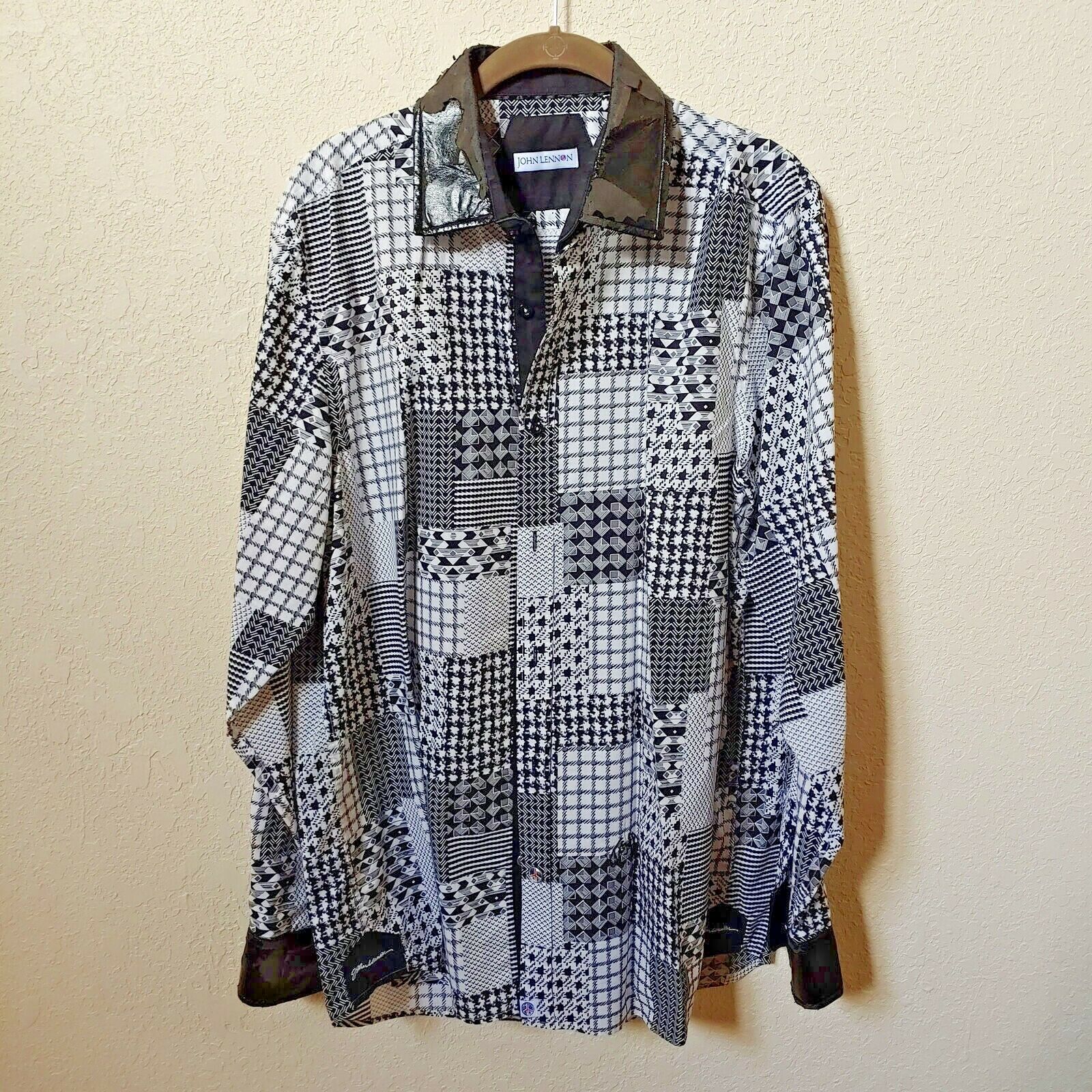 John Lennon | Men's Black and White Patterned Long sleeve Button down  Shirt