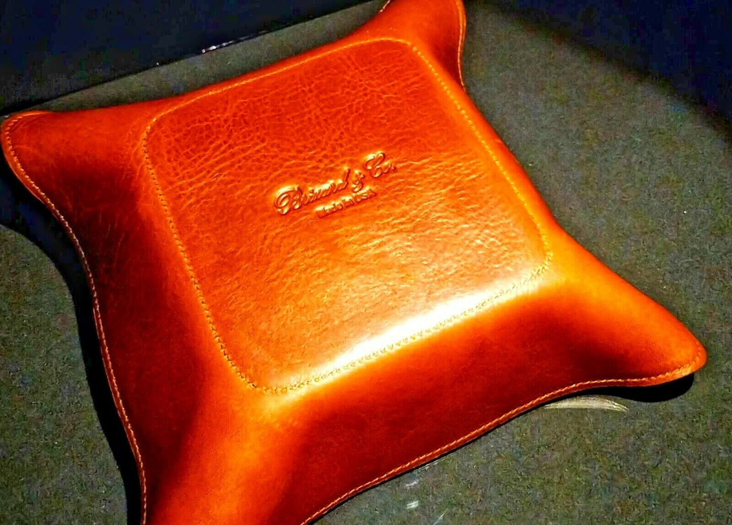 Brizard and Co Brown Antique Saddle Leather Valet Tray , cigar case and cutter