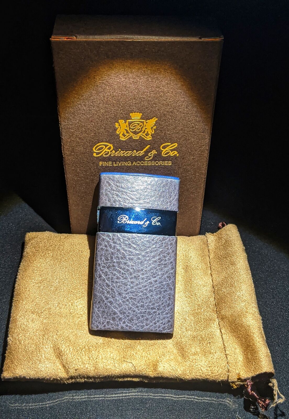 Brizard and Co Blue Ostrich and Grey Leather  Case, Cutter and Lighter Combo
