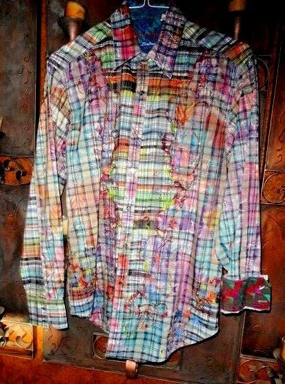 Robert Graham Patchwork Madras Plaid Print Shirt — Medium