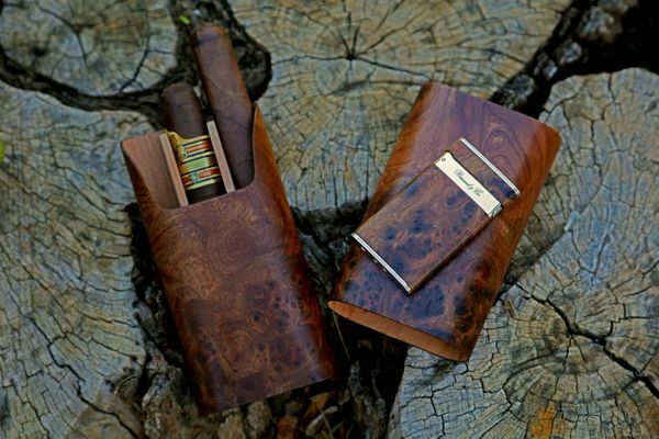 Brizard and Co. - "Show Band" 3 Cigar Case - Carpathian Burl
