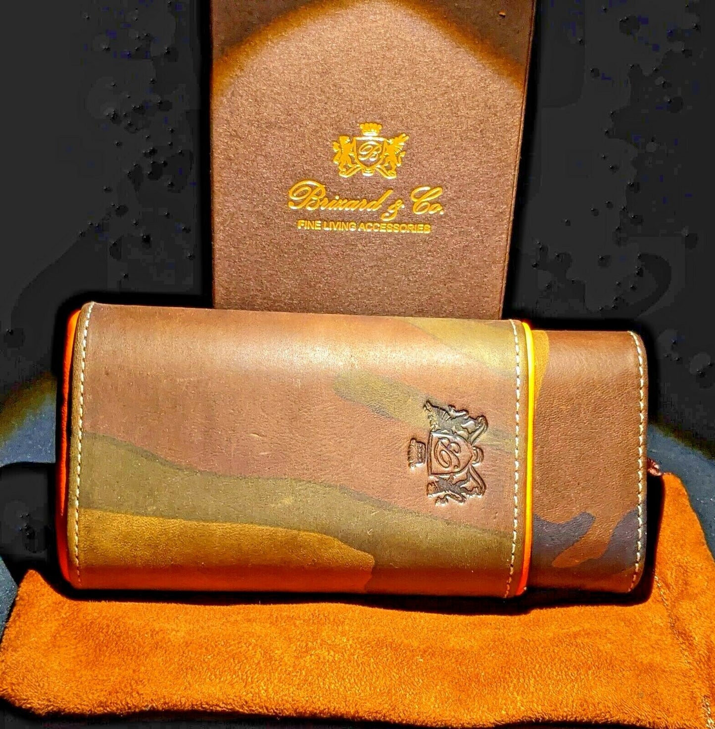 Brizard and Co Camouflage and Orange Leather Carrying case, cutter and lighter