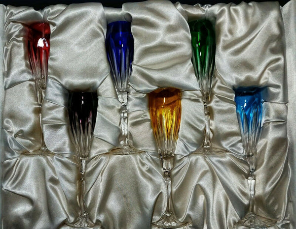 Faberge Colored Crystal Flutes in the original presentation case.