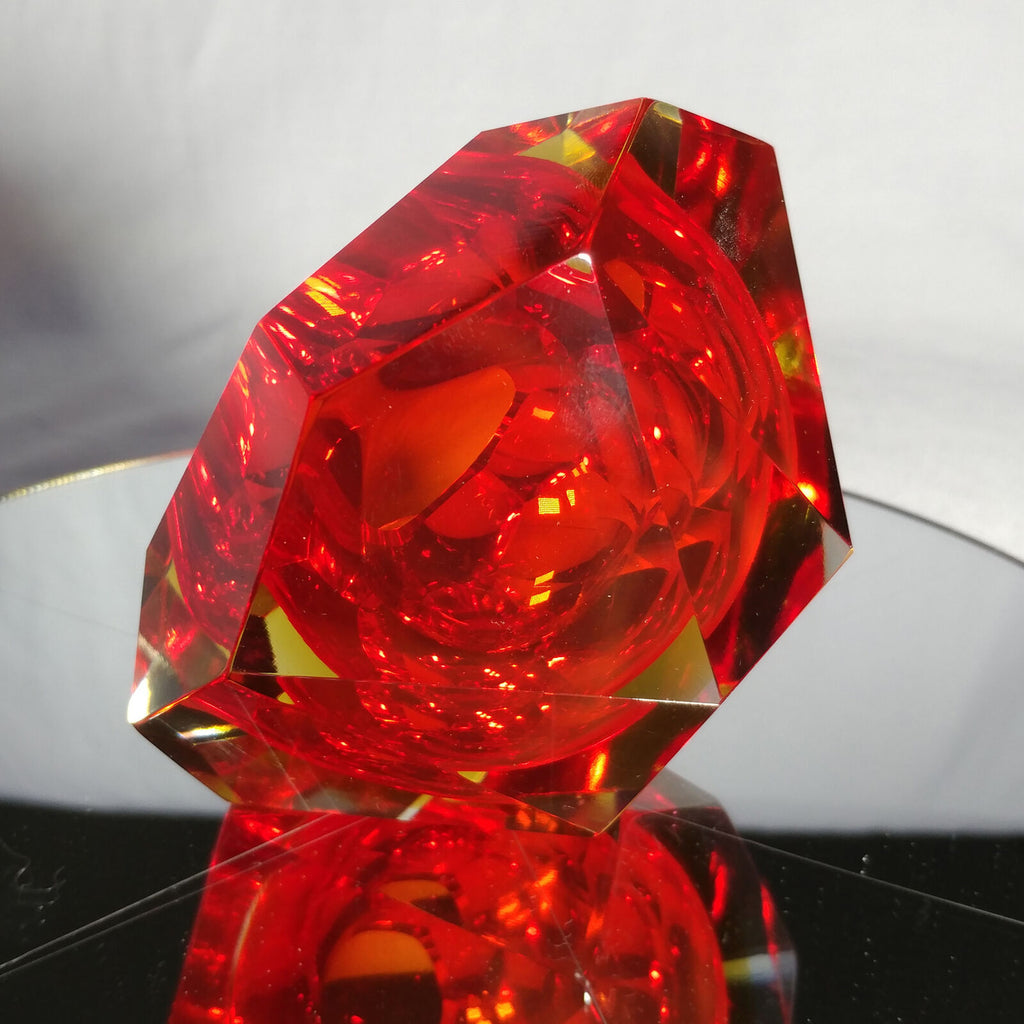 Sommerso Murano | Flavio Poli Yellow & Red Faceted Glass Ashtray | Italy 1950s