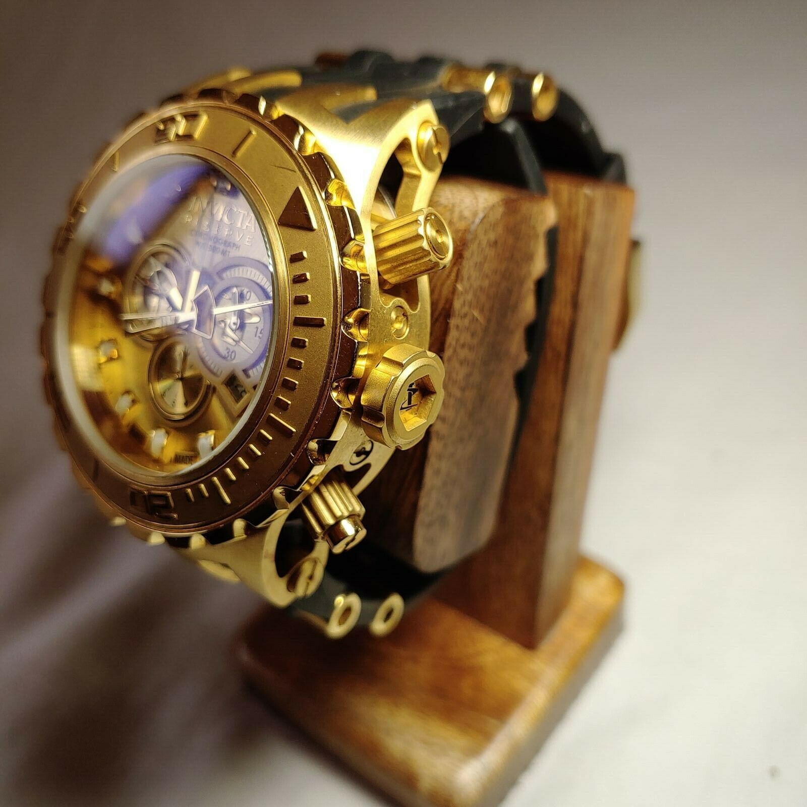 INVICTA SUBAQUA SPECIALTY MENS QUARTZ 52MM GOLD CASE STAINLESS STEEL DIAL