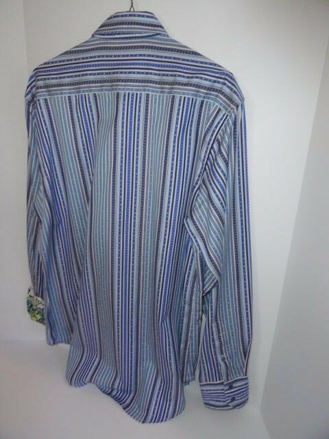 Robert Graham Blue White Ornate Chain Stripe Shirt — Medium