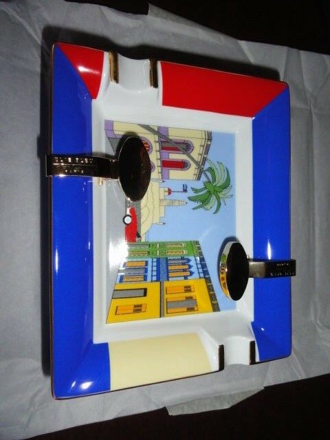 Elie Bleu Casa Collection Porcelain Ashtray with Gold Plated rests
