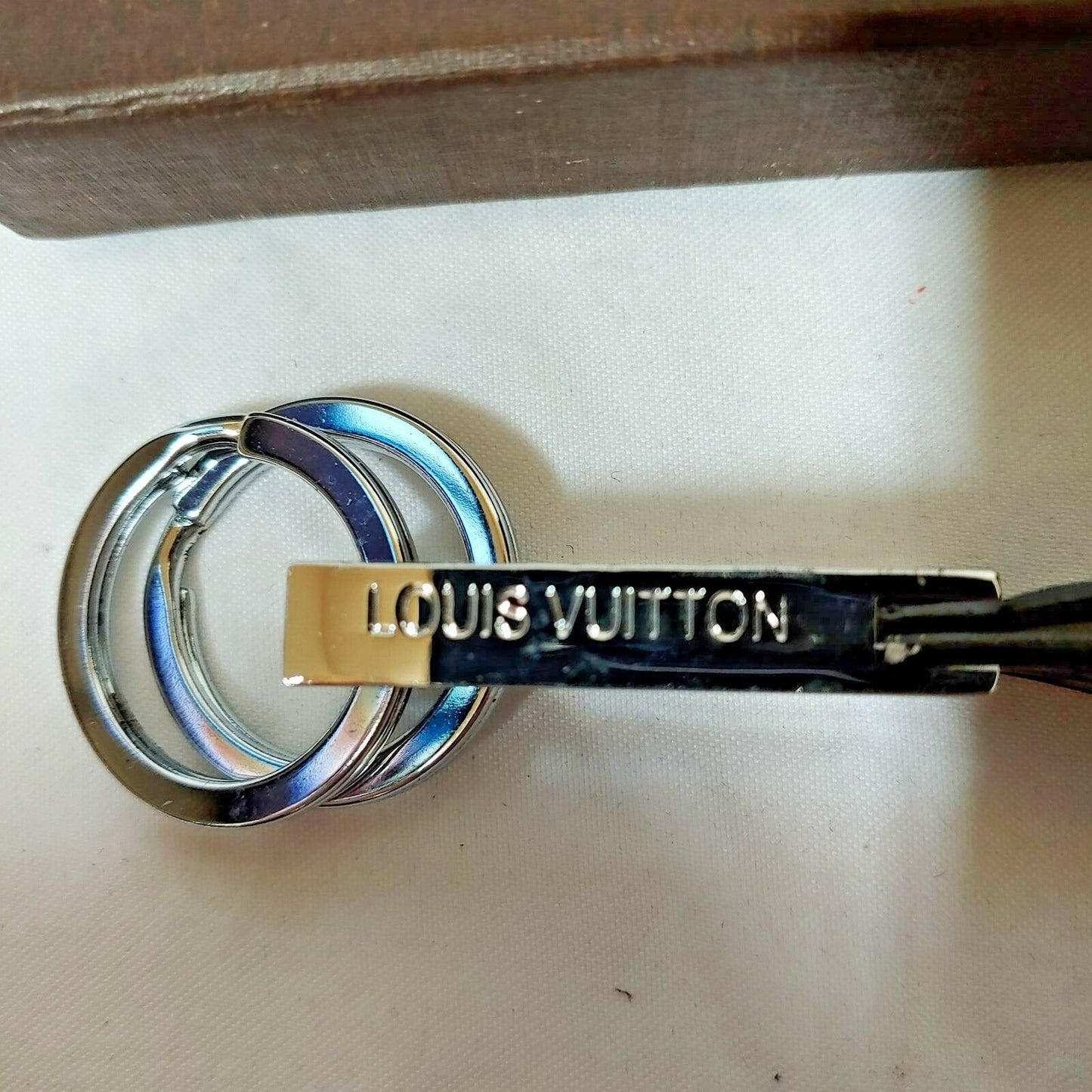 Louis Vuitton Key Ring | Silver with Black Leather