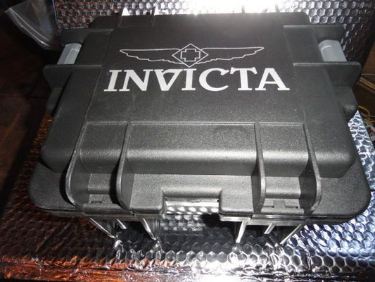 Invicta watch carrying case in black with grey handles holds 3 watches