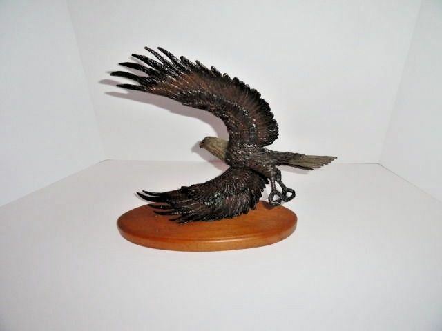 American Eagle Bronze Sculpture  Wooden Base