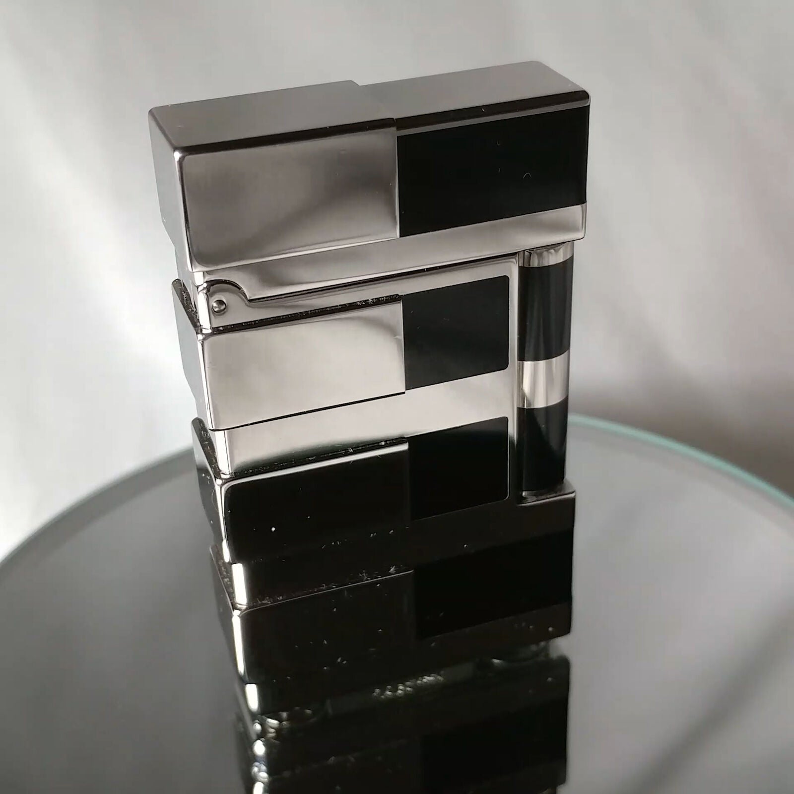 ST DUPONT CIGAR LIGHTER LINE LIGNE 2 PALLADIUM & BLACK CHINESE LACQUER