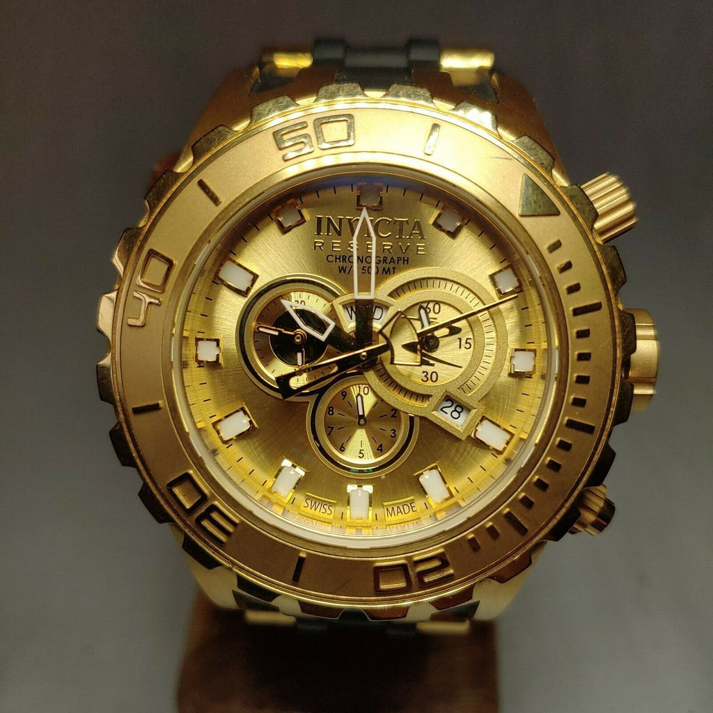 INVICTA SUBAQUA SPECIALTY MENS QUARTZ 52MM GOLD CASE STAINLESS STEEL DIAL