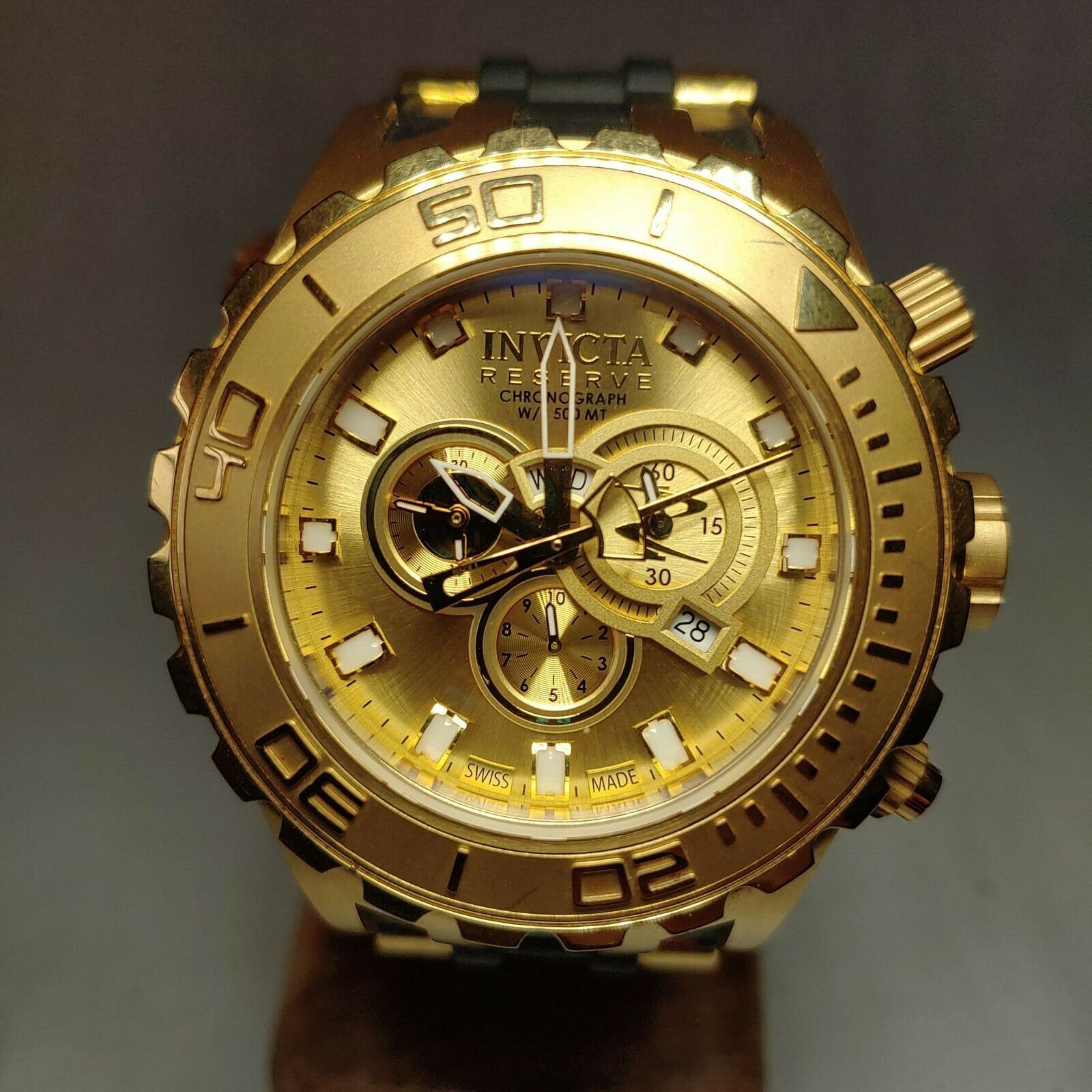INVICTA SUBAQUA SPECIALTY MENS QUARTZ 52MM GOLD CASE STAINLESS STEEL DIAL