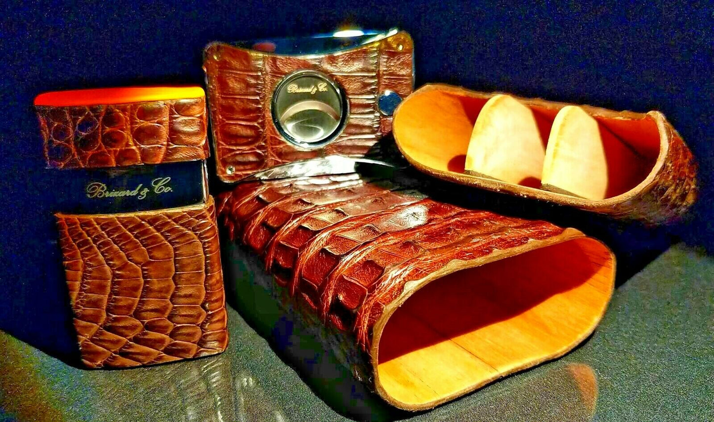 Brizard and Co Brown Croco Pattern  Case, Cutter and Lighter Combo