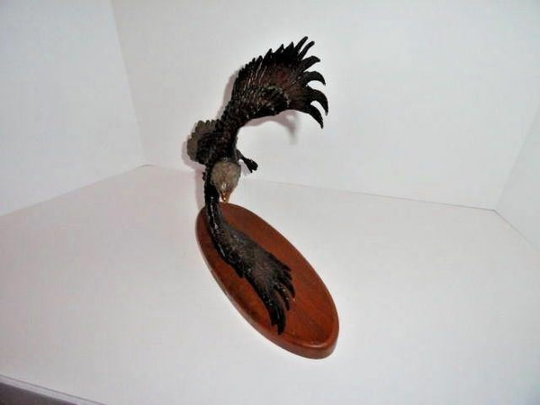 American Eagle Bronze Sculpture  Wooden Base