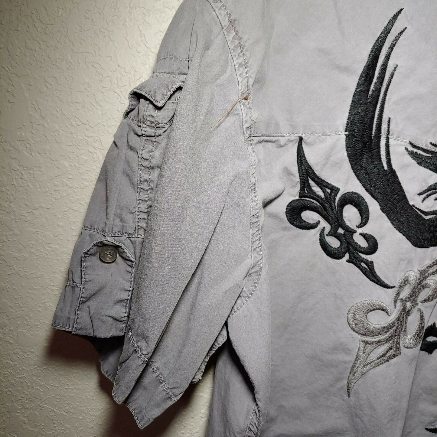 Rebel Spirit | Gray | Men's Large Button-Down short sleeve Shirt