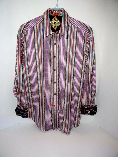 Robert Graham Lavender Multicolor Satin Stripe Shirt — Medium