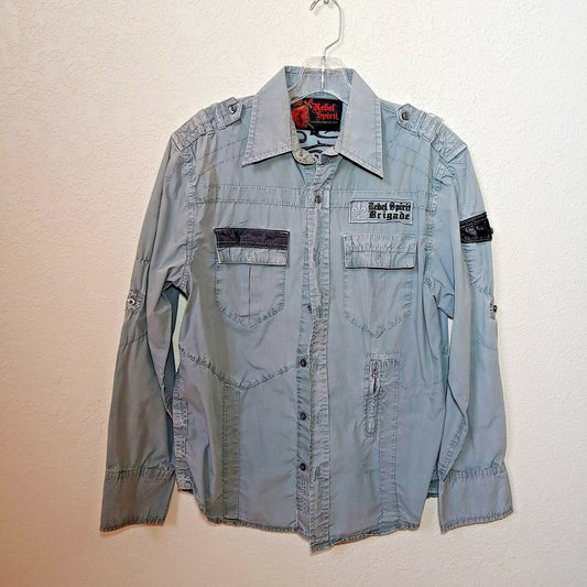 Rebel Spirit Gray Brigade Men's Medium Button-Down Long sleeve Shirt