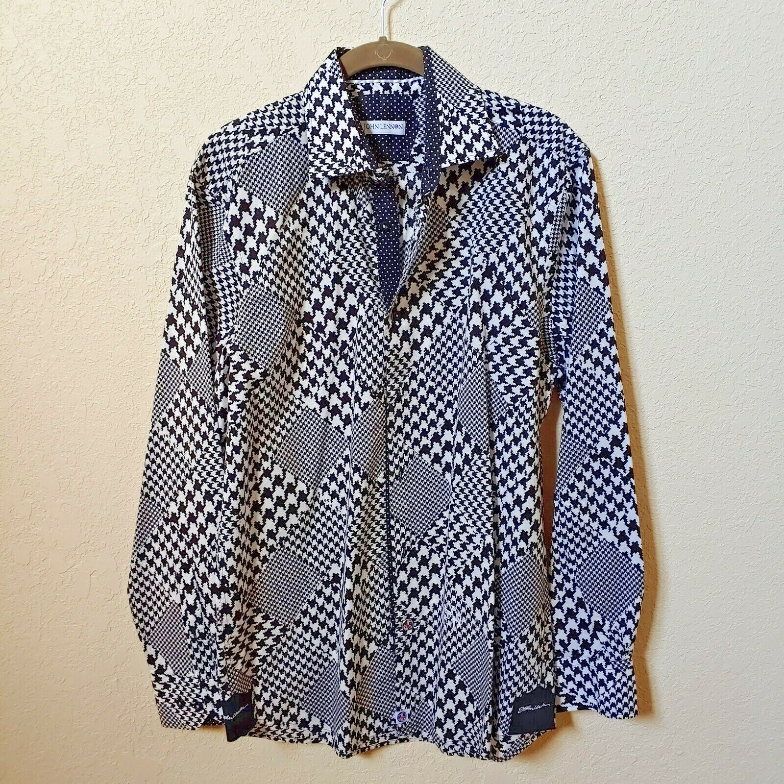 John Lennon | Men's Black and White Patterned Longsleeve Buttondown Casual Shirt
