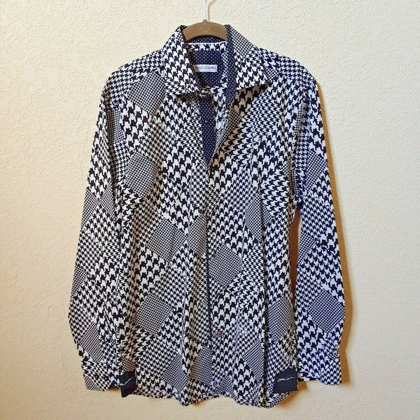 John Lennon | Men's Black and White Patterned Longsleeve Buttondown Casual Shirt