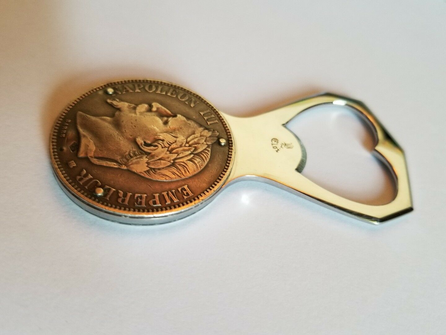 VINTAGE ELOI PERNET FRANCE 5 FRANCS 1868 NAPOLÉON III SILVER COIN BOTTLE OPENER