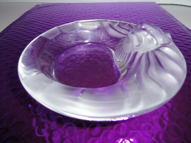Lalique Crystal Lion's Head Ashtray — Clear & Frosted